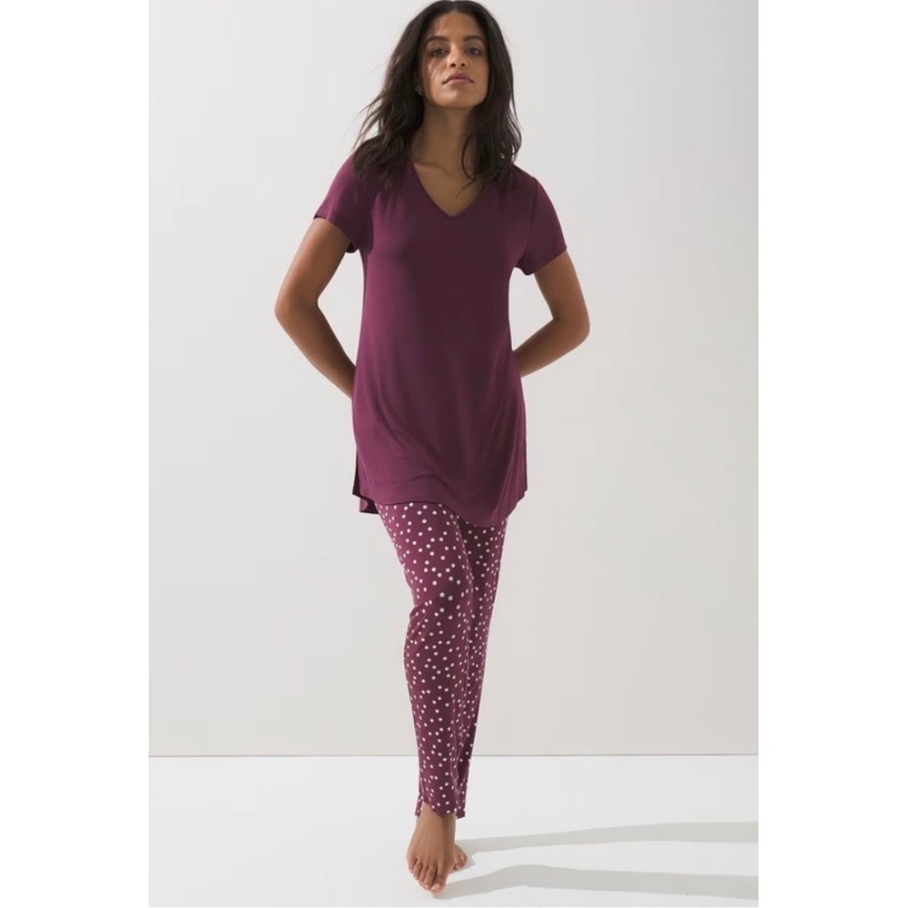 NWT Soma Cool Nights Long Over Lean Pajama Top Burgundy Size XS - Picture 2 of 6